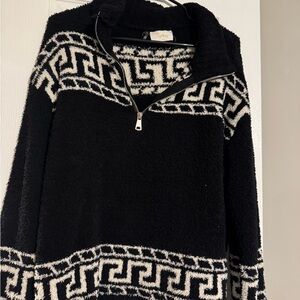 Elan Black and White Geometric Turtleneck Sweater